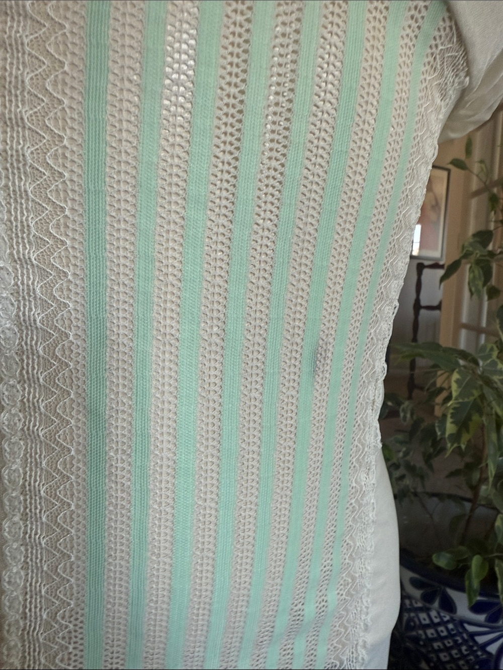 Vintage White Chemise with Mint Stripes and Pink Bows - Picture 3 of 5